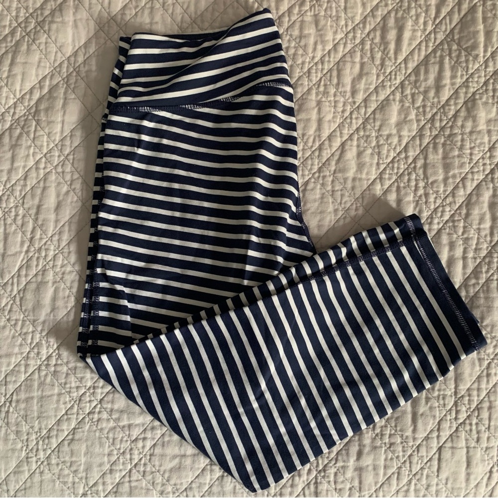 Athleta cropped leggings navy striped